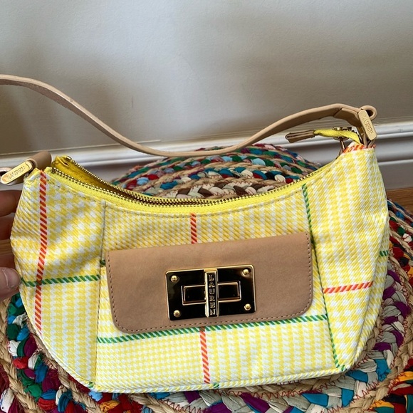 Lauren Ralph Lauren Yellow Houndstooth Plaid Designer Shoulder Bag - Picture 7 of 8